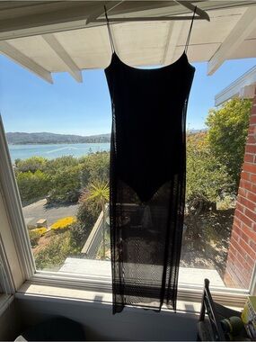 Zara Black Sheer Maxi Slip Dress w bodysuit